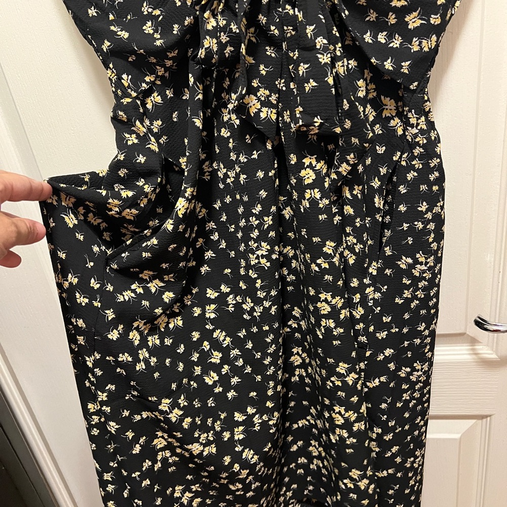 Max Studio Black and Off White Smocked Wrap Maxi Dress - Picture 2 of 9
